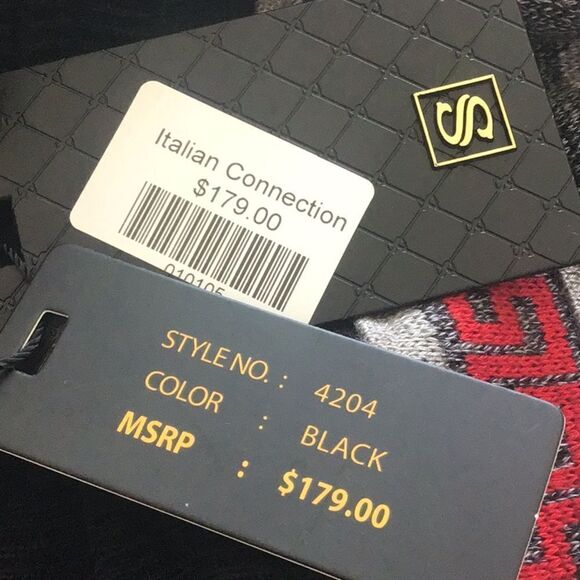 Silversilk Italian Connection Black Geometric Buckle Fur Knit Pullover  NEW - Picture 12 of 16